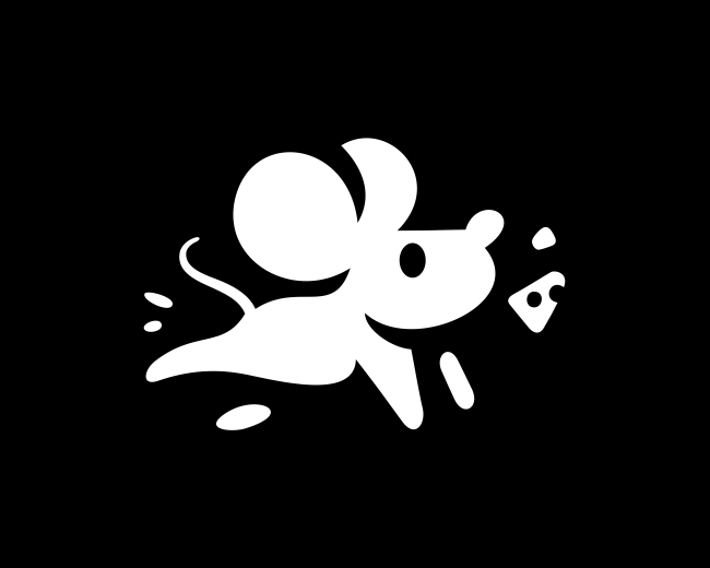 Monochrome Cute Cheese Mouse Logo