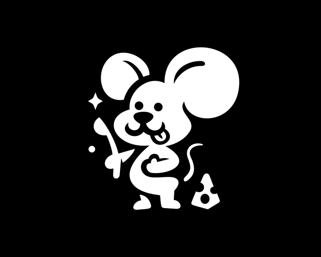 Cute Cheese Spoon Mouse Logo